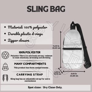 Sling Bag Size Chart | Size Chart For Sling Bag | Sling Bag mockup | Sling Bag key features | Printfy product | size guide | sizing guide