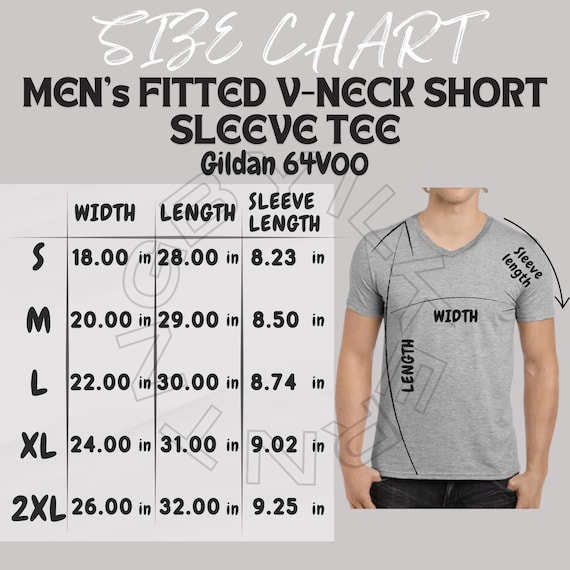 T-shirt Size Chart I Gildan 64V00 Size Chart | Mockup and Size