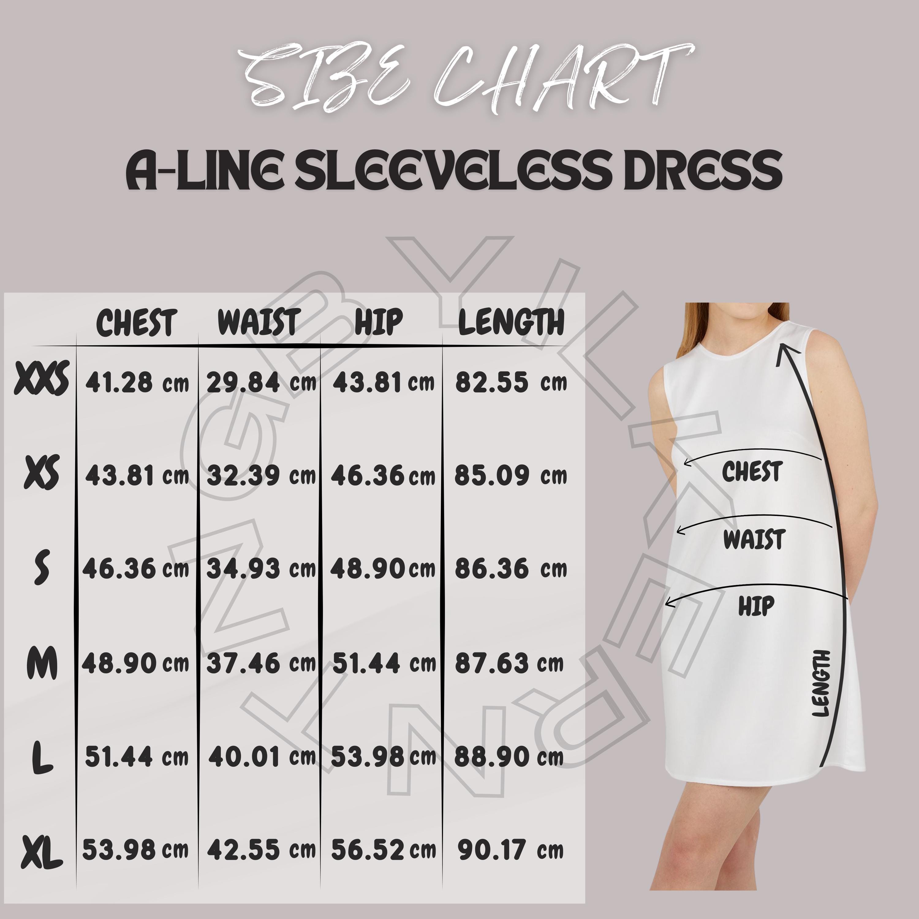 A-line Sleeveless Dress Size Chart | Size Chart for A Line Sleeveless Dress  (AOP) | A-line Sleeveless Dress Mockup | Dress Size Chart - Etsy