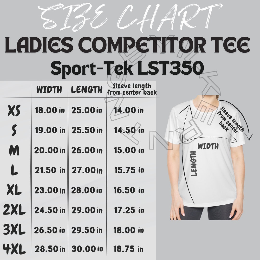 T-shirt Size Chart | Sport-tek LST350 Size Chart | Ladies