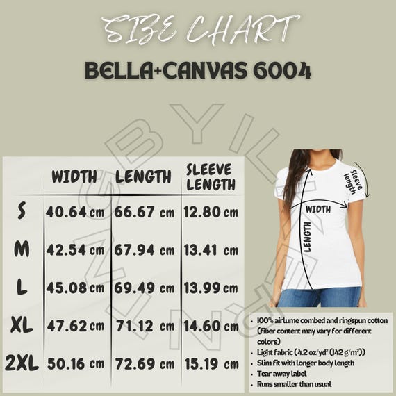 Bella Canvas 6004 Size Chart | Size Chart for Women's Favorite Tee