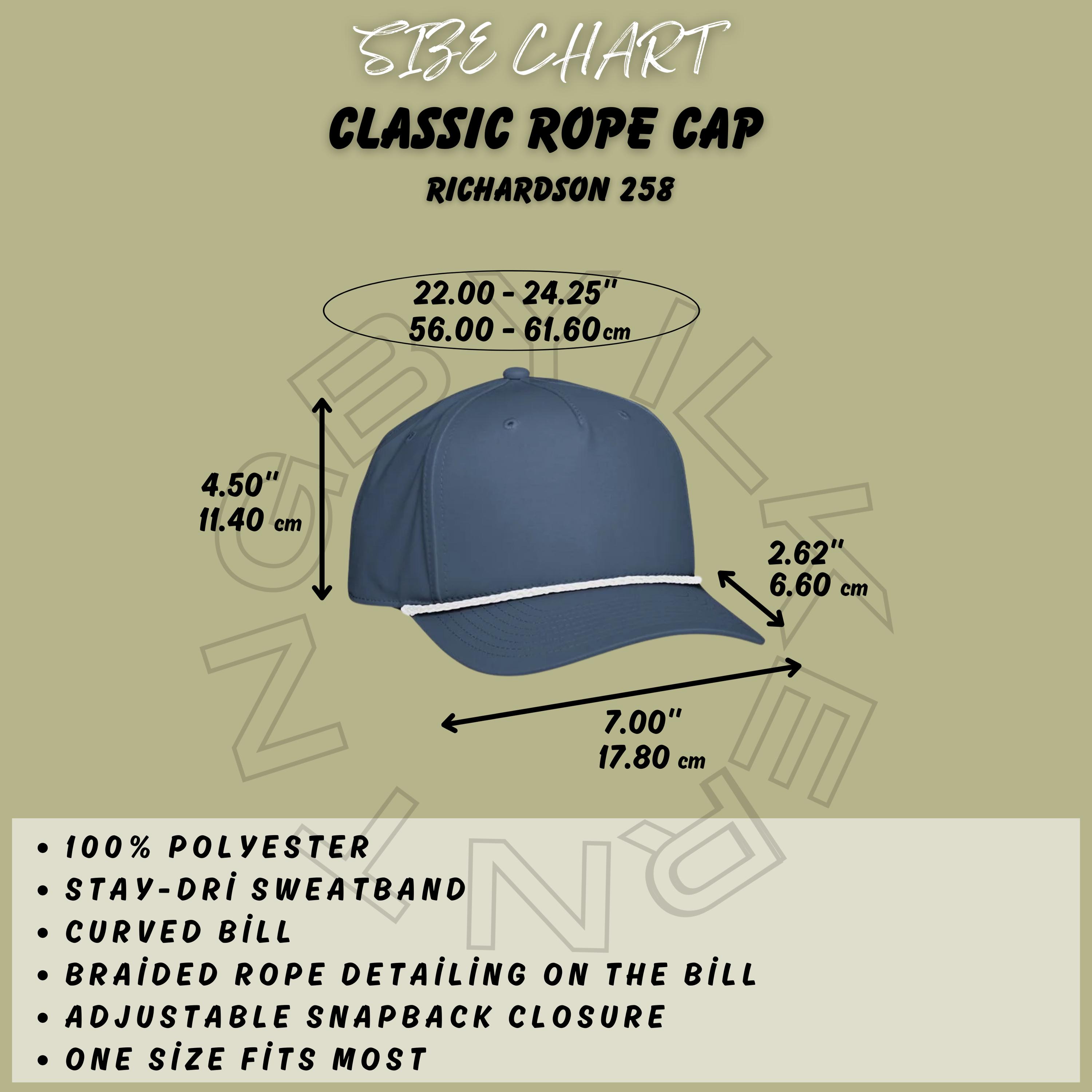 Classic Rope Cap Size Chart - Richardson 258 Size Chart - Classic