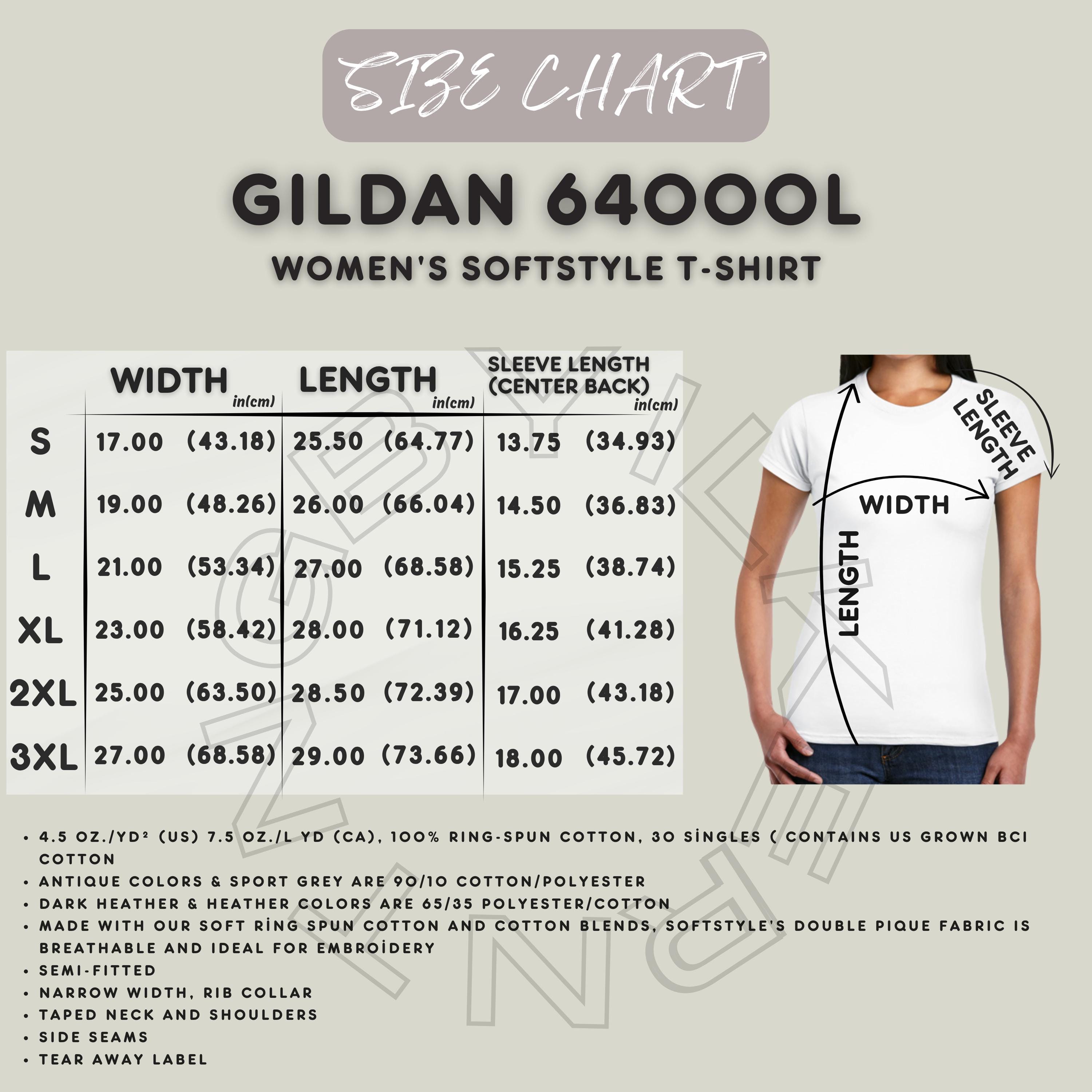 Gildan 64000L Size Chart | Size Chart for Women's Softstyle Tee