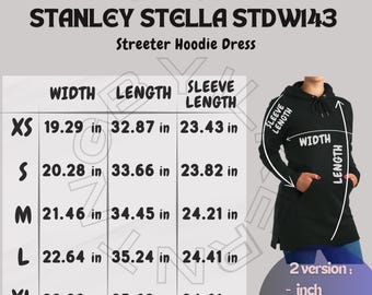 Streeter Hoodie Dress Size Chart Streeter Hoodie Dress Mockup