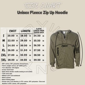 Zip up Hoodie Size Chart - Etsy