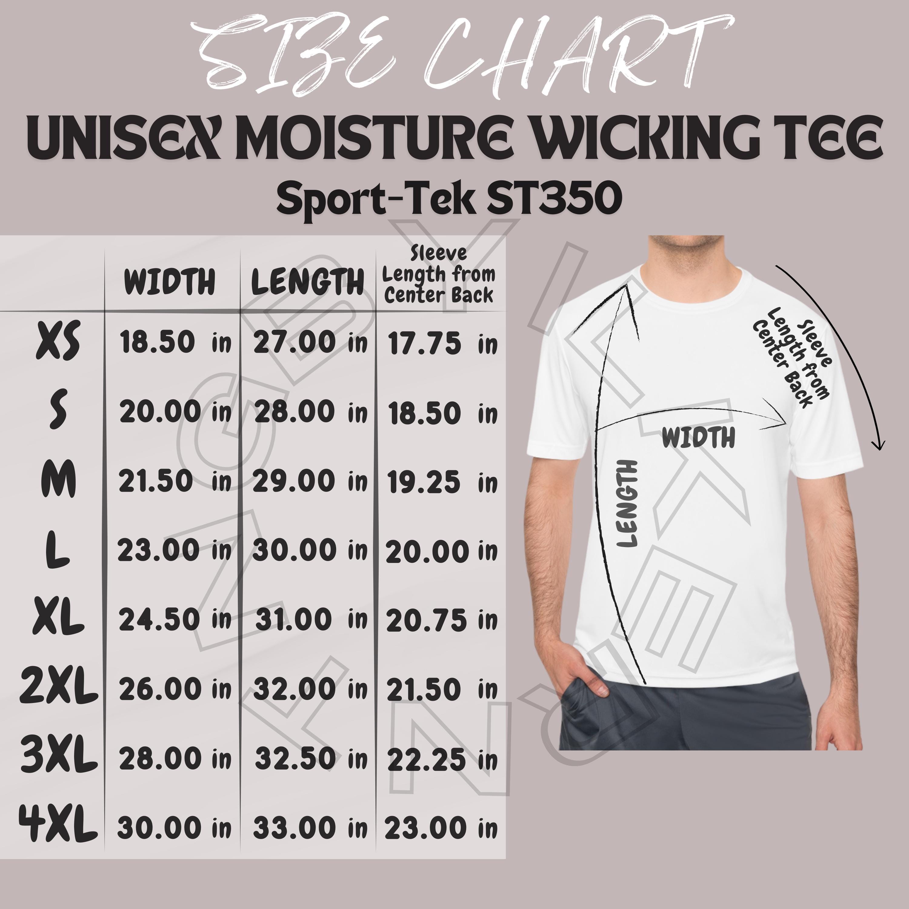 Unisex Moisture Wicking Tee Size Chart | Unisex Moisture Wicking