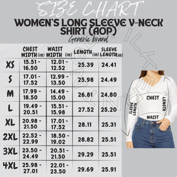 Tabella taglie magliette a maniche lunghe con scollo a V da donna
