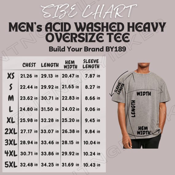 Tシャツサイズ表 I メンズ アシッドウォッシュ ヘビーオーバーサイズT