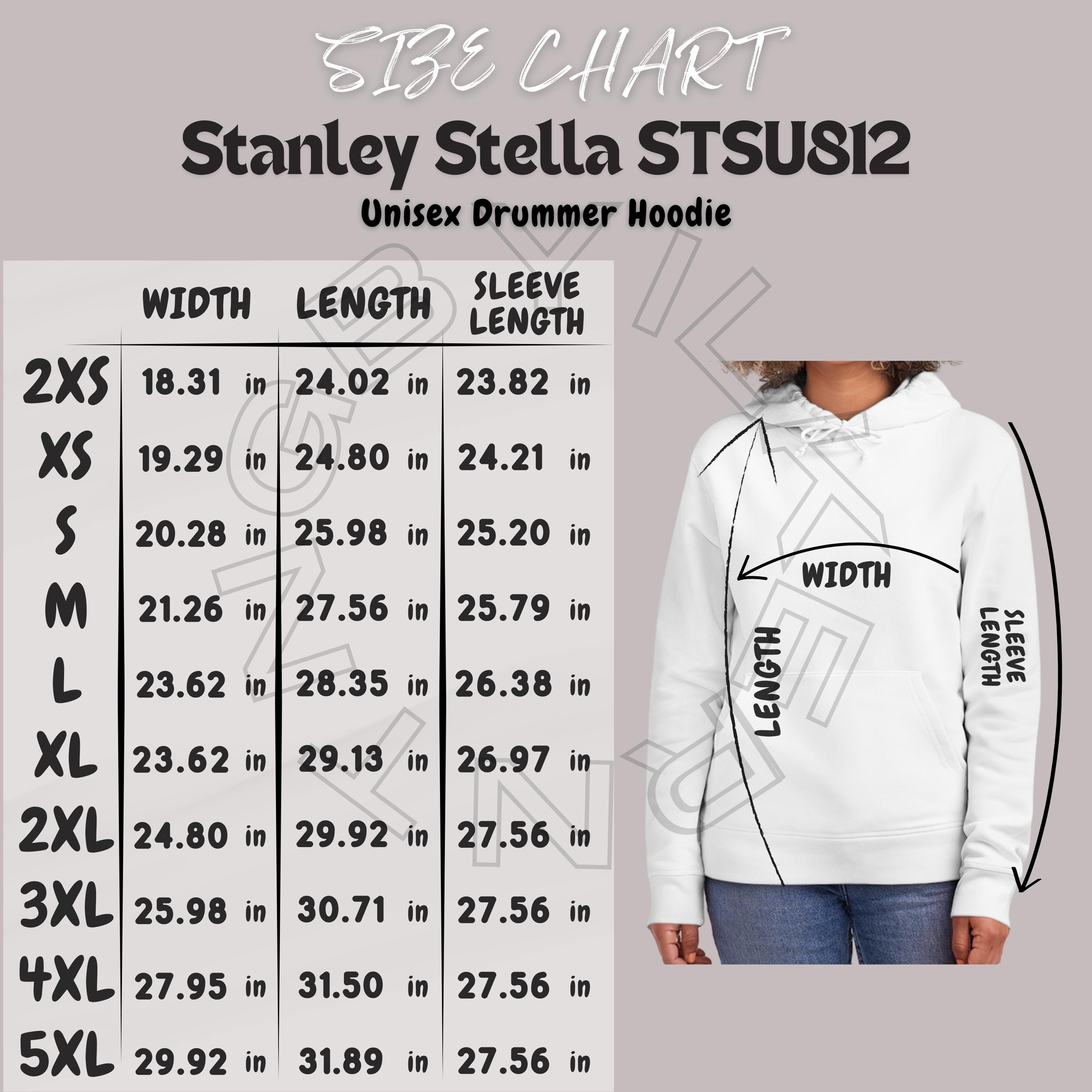 Stanley Stella STSU812 Size Chart | Size Chart for Stanley Stella