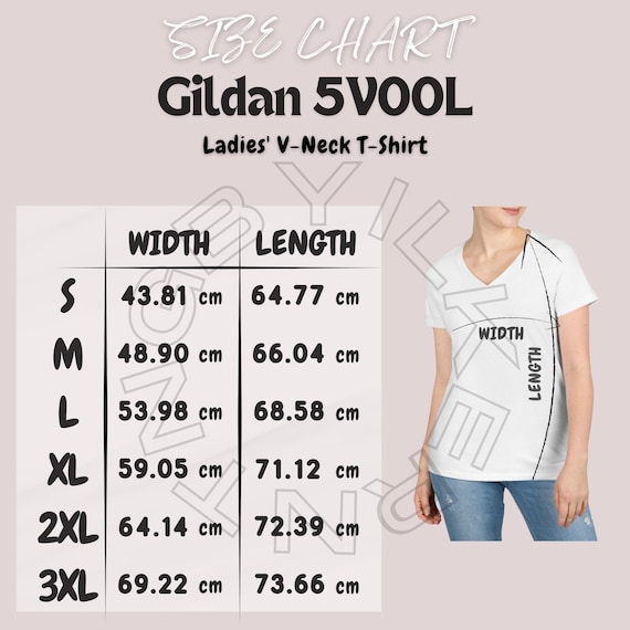 T-shirt Size Chart I Gildan 5V00L Size Chart | Size Chart | Ladies
