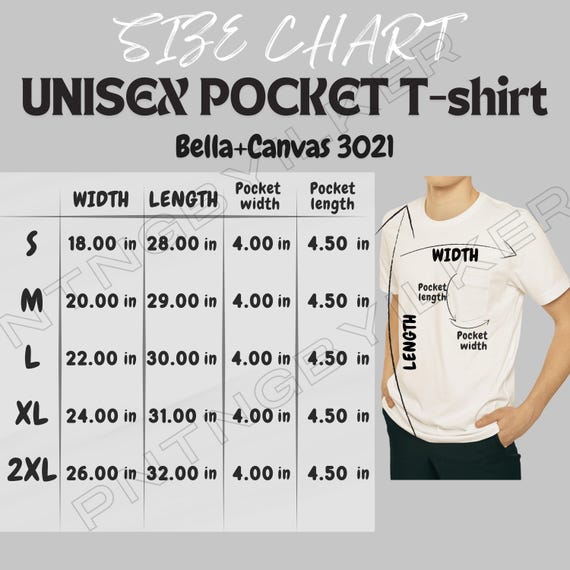 T-shirt Size Chart I Bella Canvas 3021 Size Chart I Size Chart