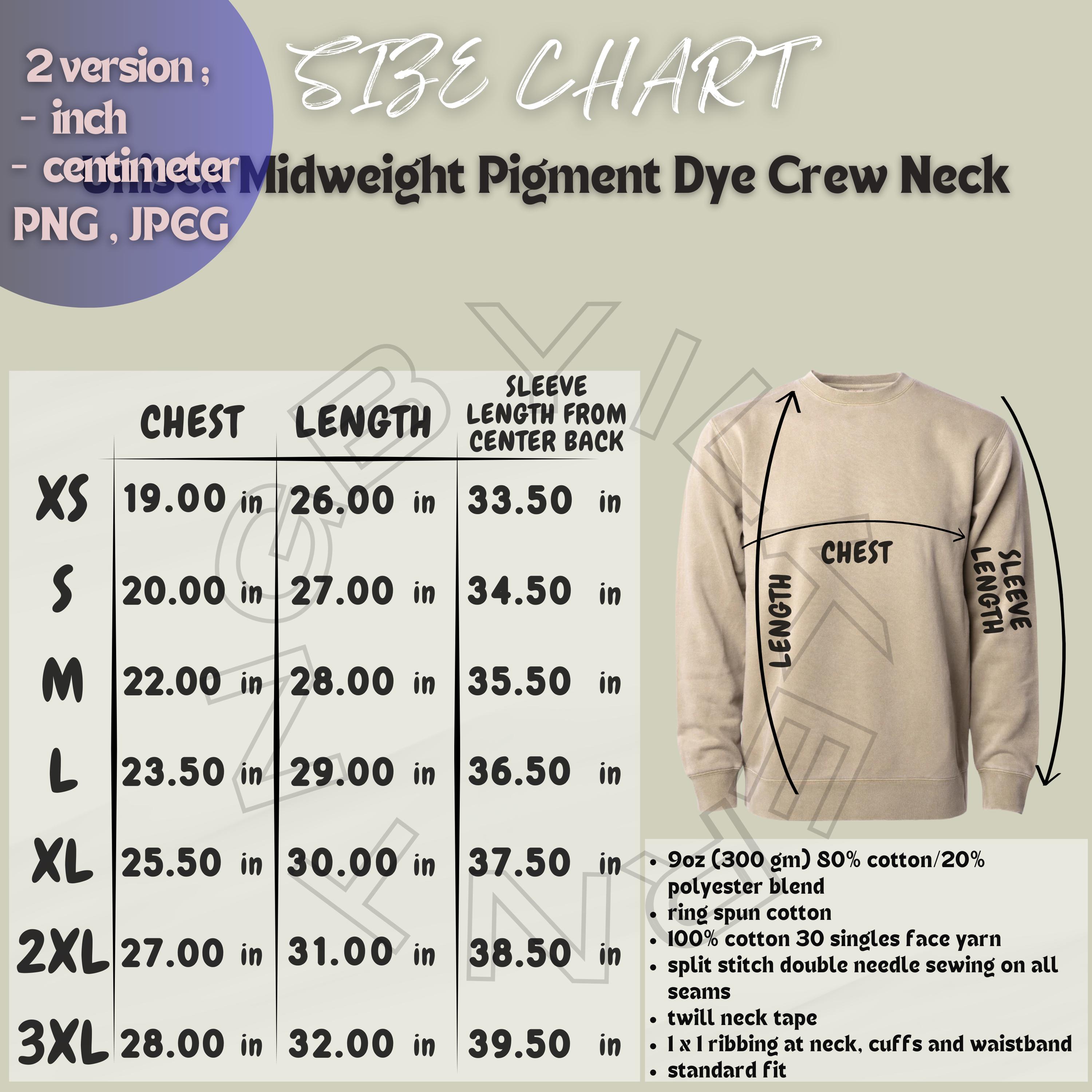 Independent Trading Co PRM3500 Size Chart | Size Chart for Unisex