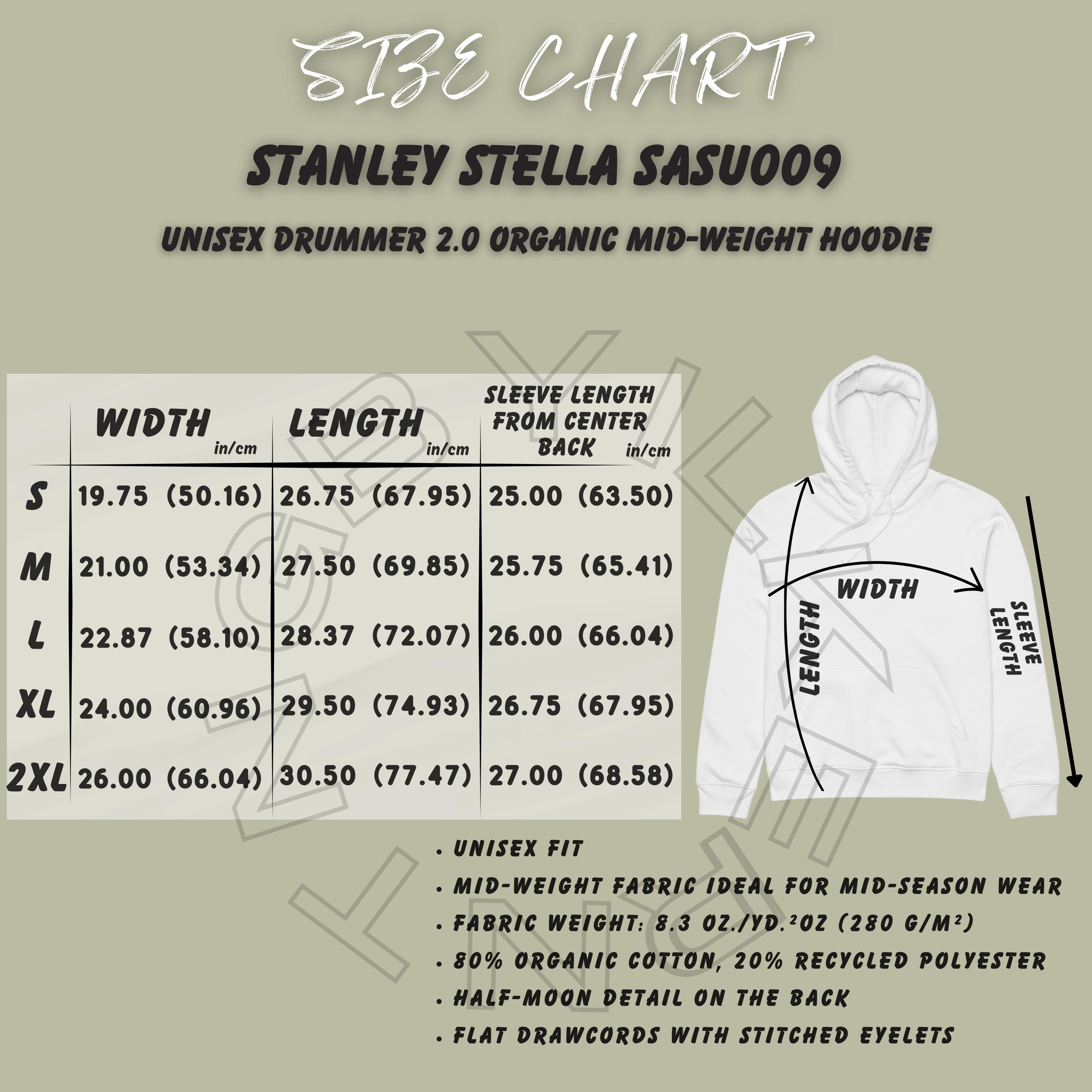 Hoodie Size Chart I Stanley Stella SASU009 Size Chart I Unisex