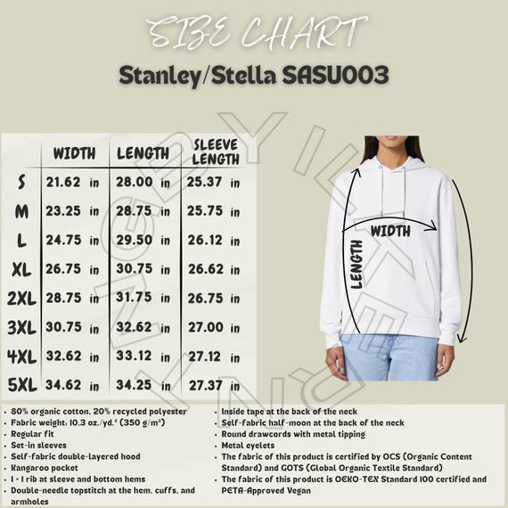 Stanley Stella SASU003 Size Chart | Unisex Essential Organic