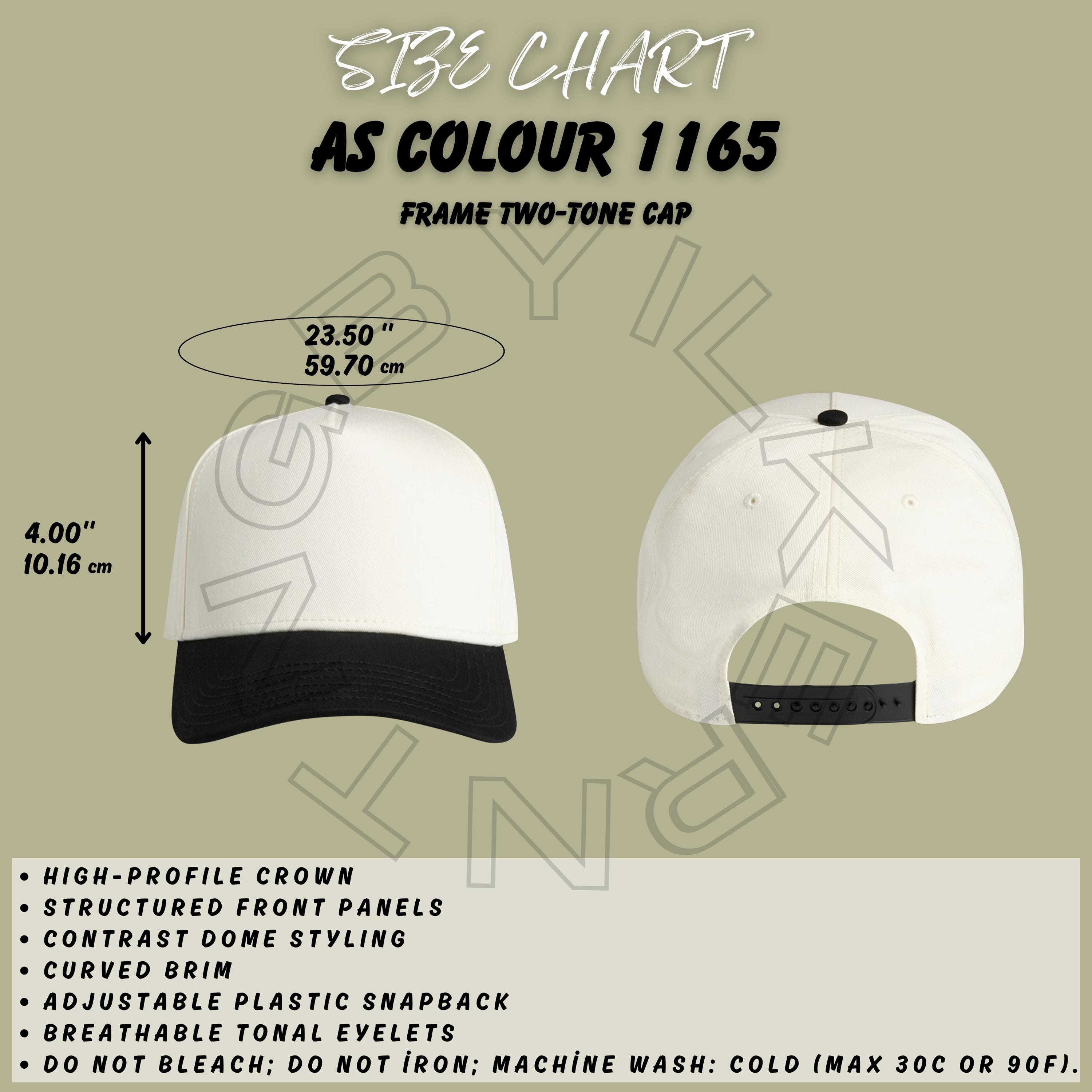 Frame Two-tone Cap Size Chart - AS Colour 1165 Size Chart - Frame Two ...