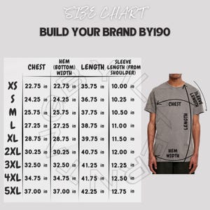 Tee Size Chart I Build Your Brand BY190 Size Chart I Men&#39;s Acid Washed Round Neck Tee Mockup And Size Chart I Printify size chart