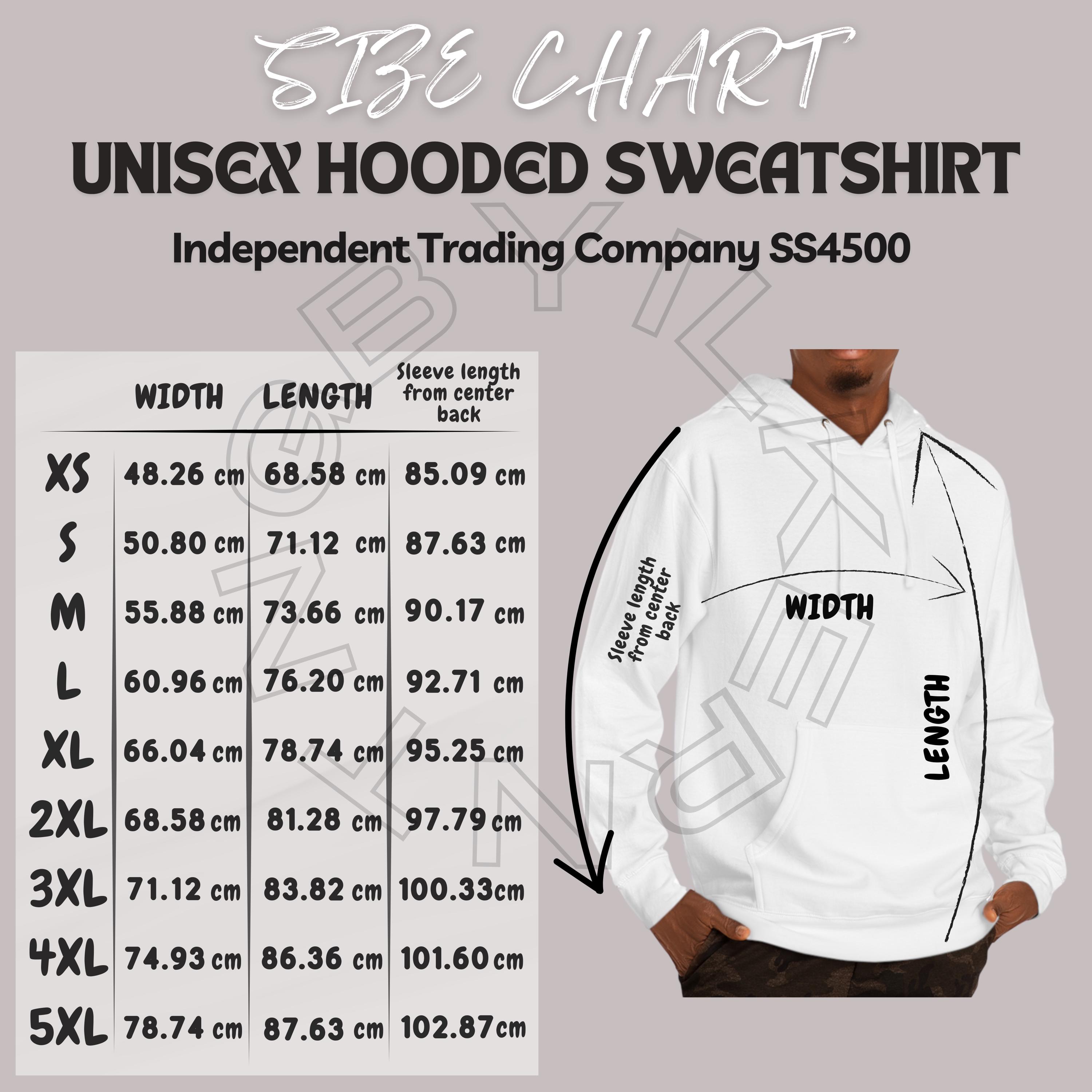 Independent Trading Company SS4500 Size Chart | Unisex Hooded