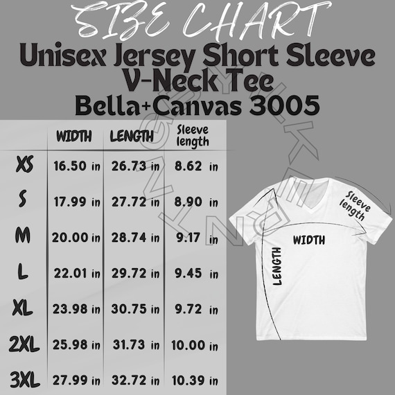 Bella Canvas 3005 Size Chart | Size Chart Unisex Jersey Short