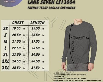French Terry Raglan Crewneck Sweatshirt Size Chart | Lane Seven