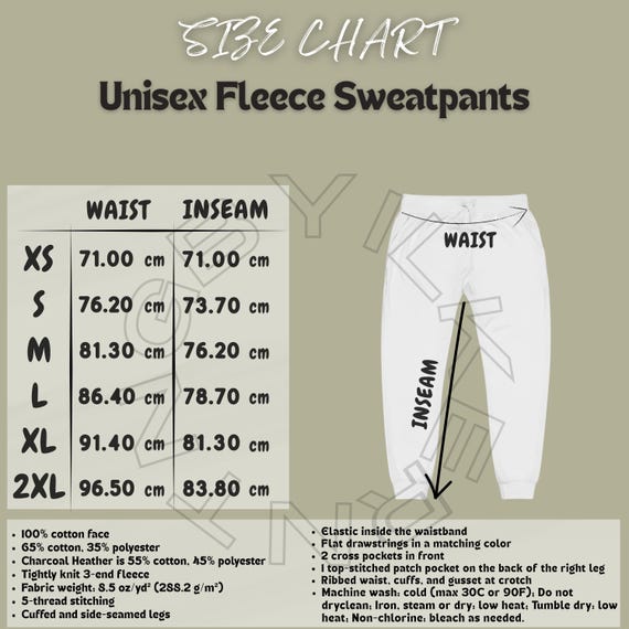 スウェットパンツのサイズ表 I ユニセックスフリーススウェットパンツ