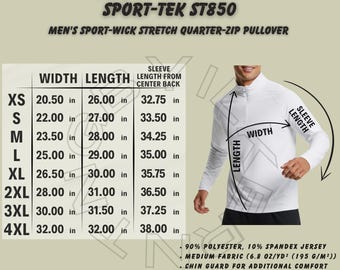Sport-tek ST850 Size Chart | Men's Sport-wick Stretch Quarter-zip