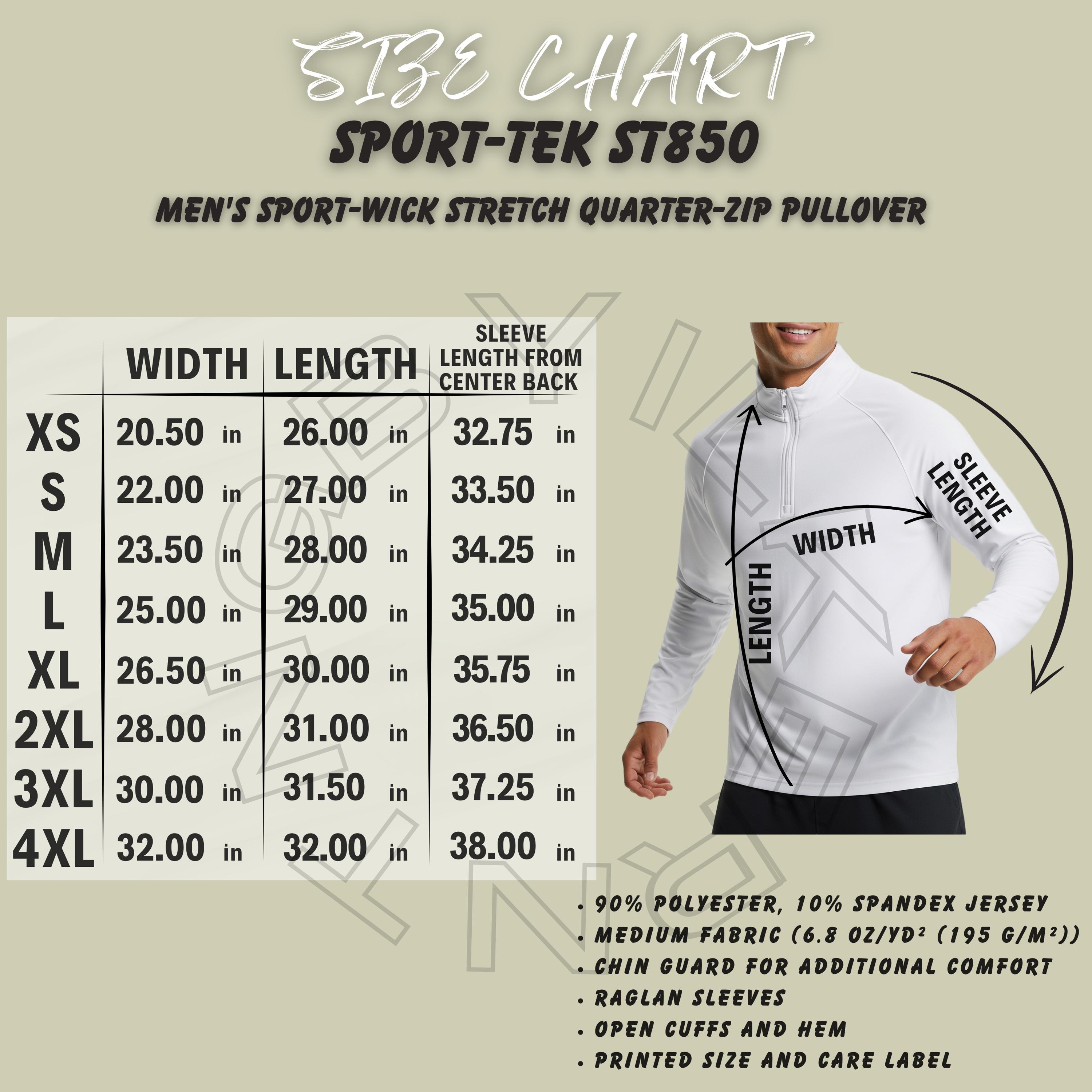 Sport-tek ST850 Size Chart | Men's Sport-wick Stretch Quarter-zip