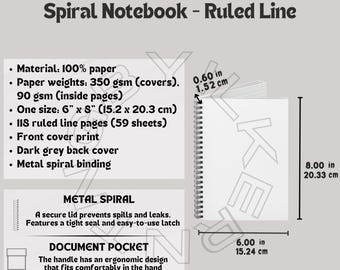 Spiral Notebook Size Guide I Spiral Notebook Ruled Line Size Guide I Spiral Notebook I Spiral Notebook  Ruled Line Key Features I Printify