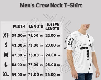 All Over Print Men's Crew Neck T-shirt Size Chart | Men's Crew