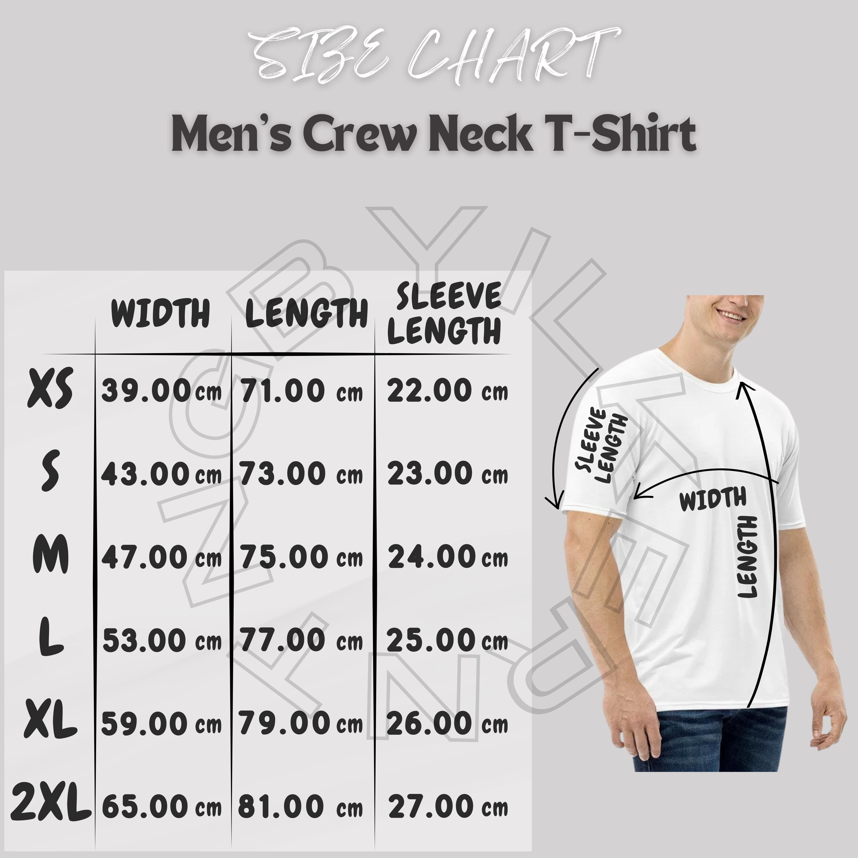 All Over Print Men's Crew Neck T-shirt Size Chart | Men's Crew
