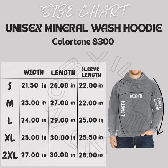 Colortone 8300 Size Chart | Unisex Mineral Wash Hoodie Size Chart