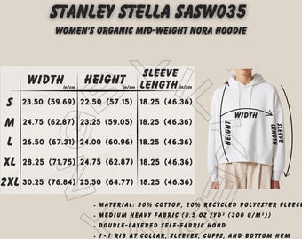 Hoodie Size Chart I Stanley Stella SASW035 Size Chart I Women's