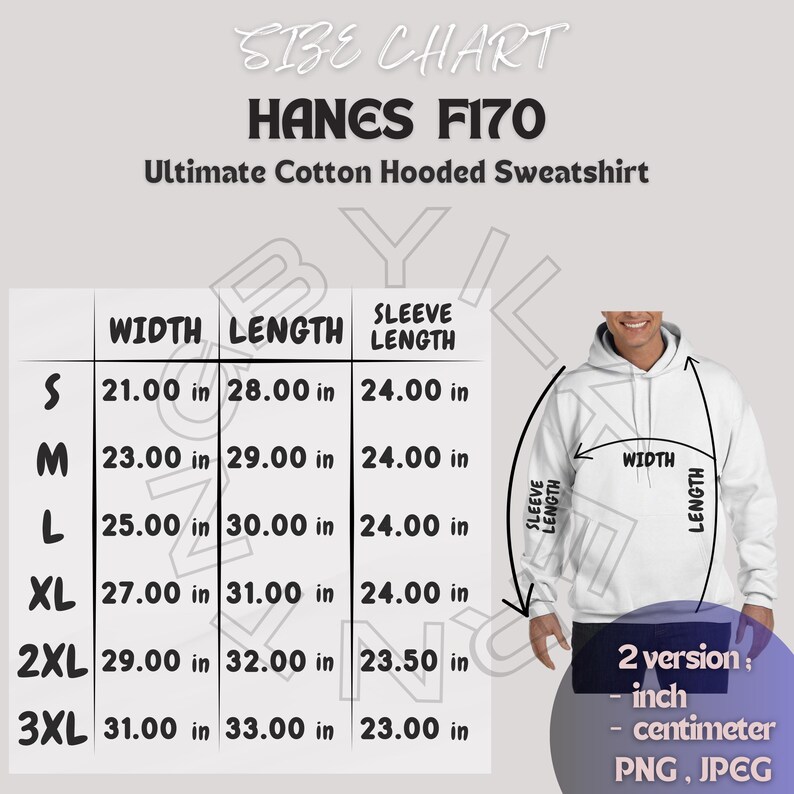 Hanes F170 Size Chart Size Chart for Ultimate Cotton Hooded