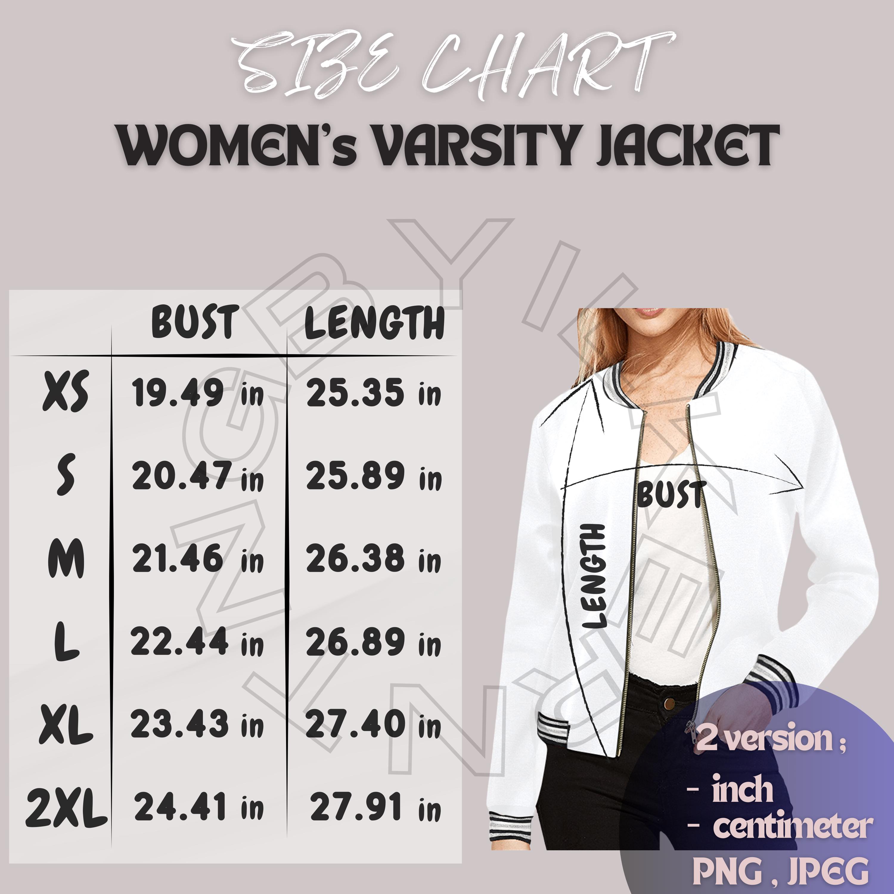 Women's Varsity Jacket Size Chart | Size Chart for Women's Varsity