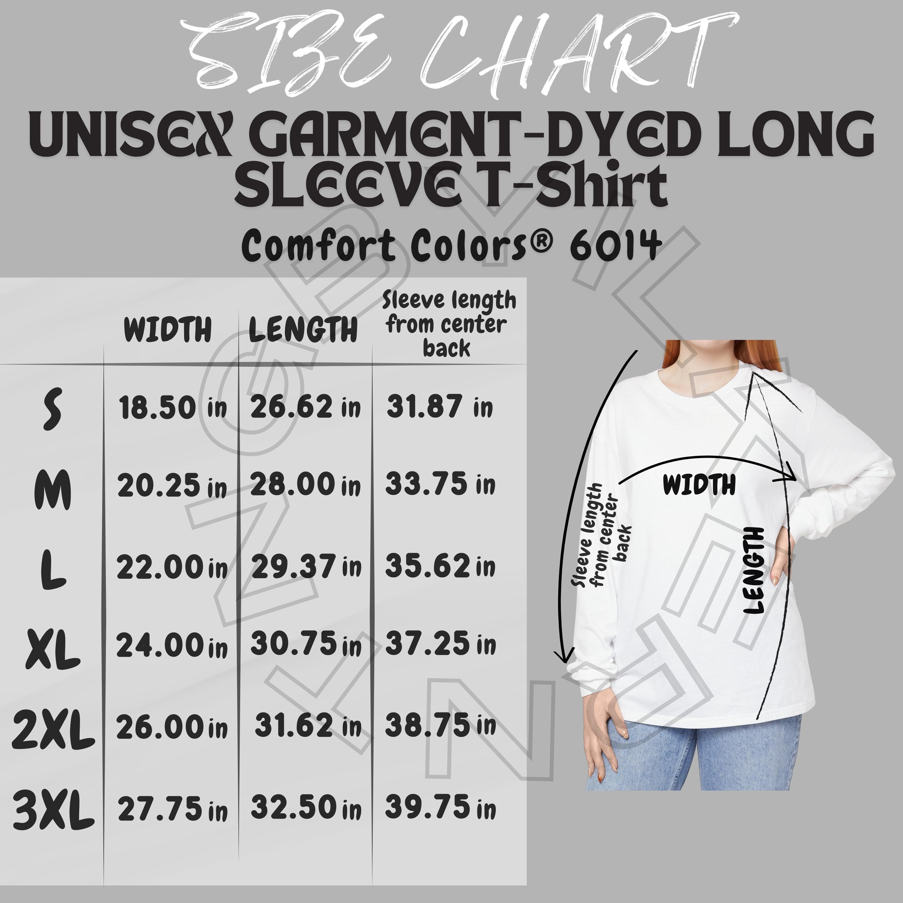 T-shirt Size Chart I Comfort Colors 6014 Size Chart I Size Chart