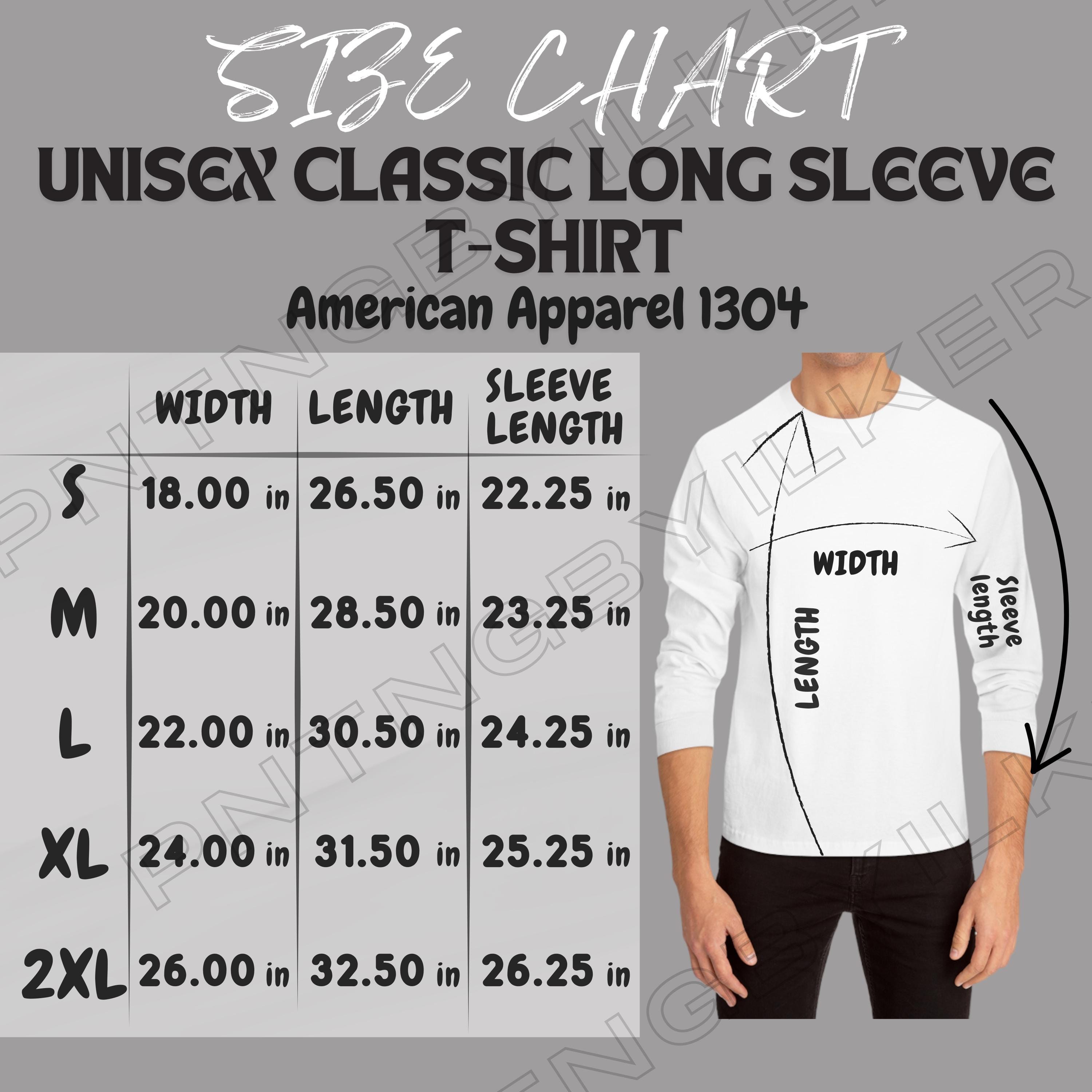 Long Sleeve T-shirt Size Chart | Unisex Classic Long Sleeve T