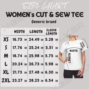 Tee Size Chart I Women&#39;s Cut & Sew Tee Size Chart I Womens Cut Sew Tee Mockup And Size Chart I Printify size chart I imperial and metric