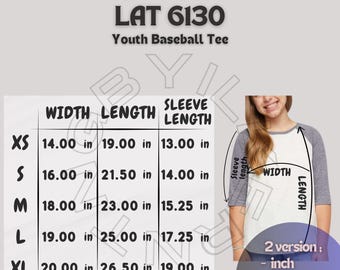 Youth Baseball Tee Size Chart | Lat 6130 Size Chart | Lat 6130