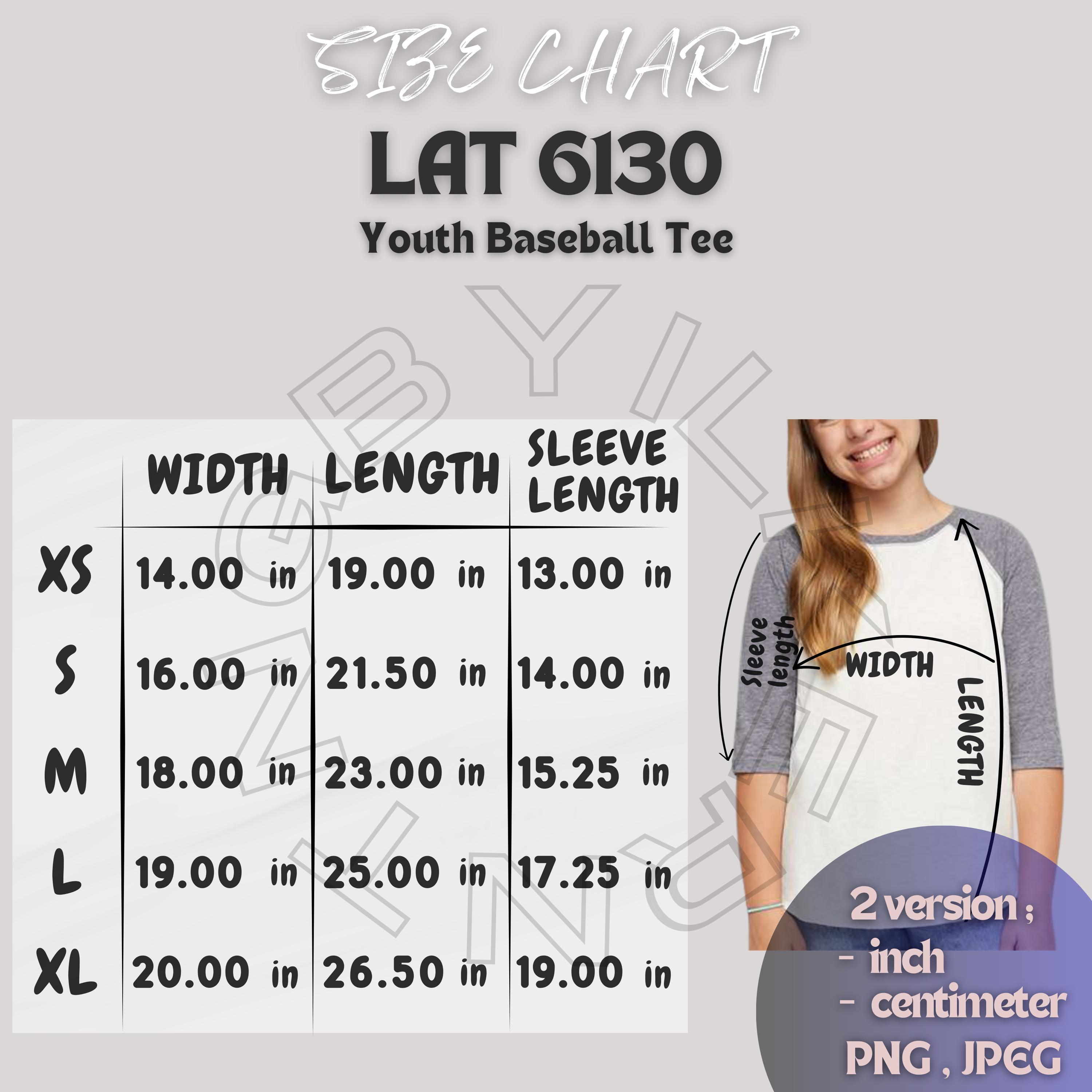 Youth Baseball Tee Size Chart | Lat 6130 Size Chart | Lat 6130