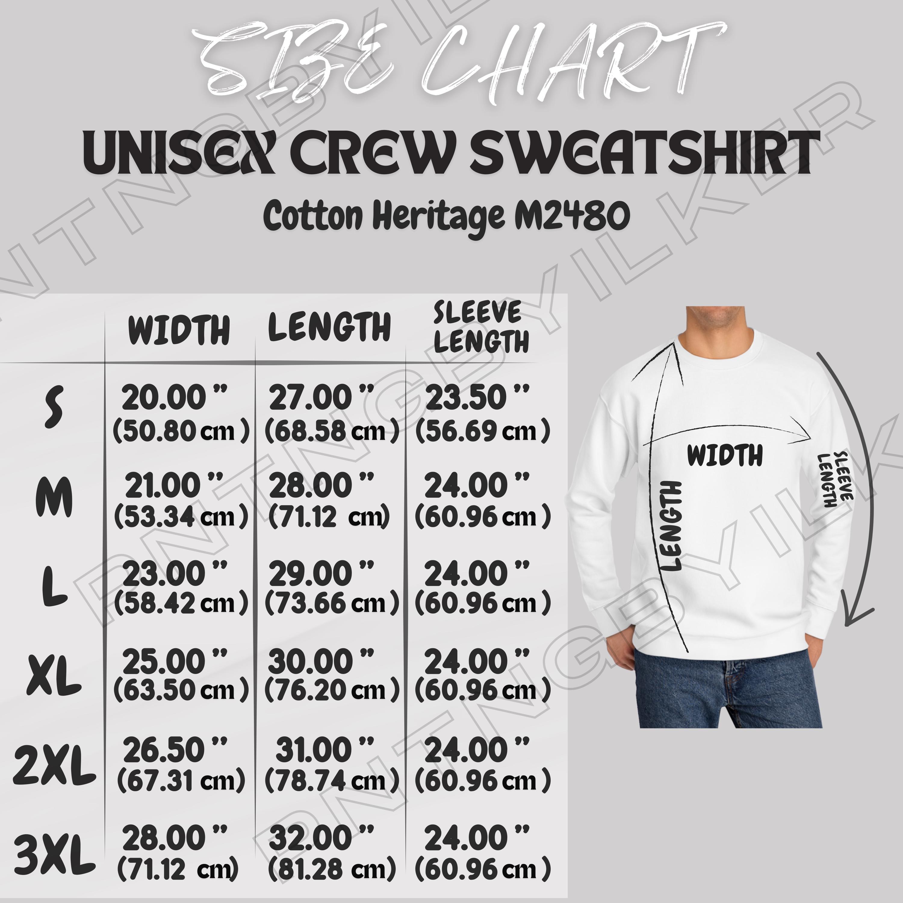 C.E UNINTERRUPTED CREW NECK サイズM Unisex Crew Sweatshirt Size Chart | Size Chart for Cotton Heritage