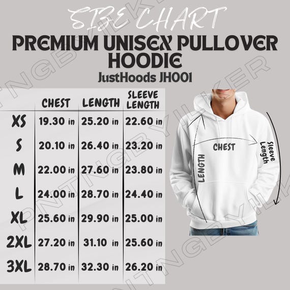 JustHoods JH001 サイズ表 | プレミアム ユニセックス プルオーバー