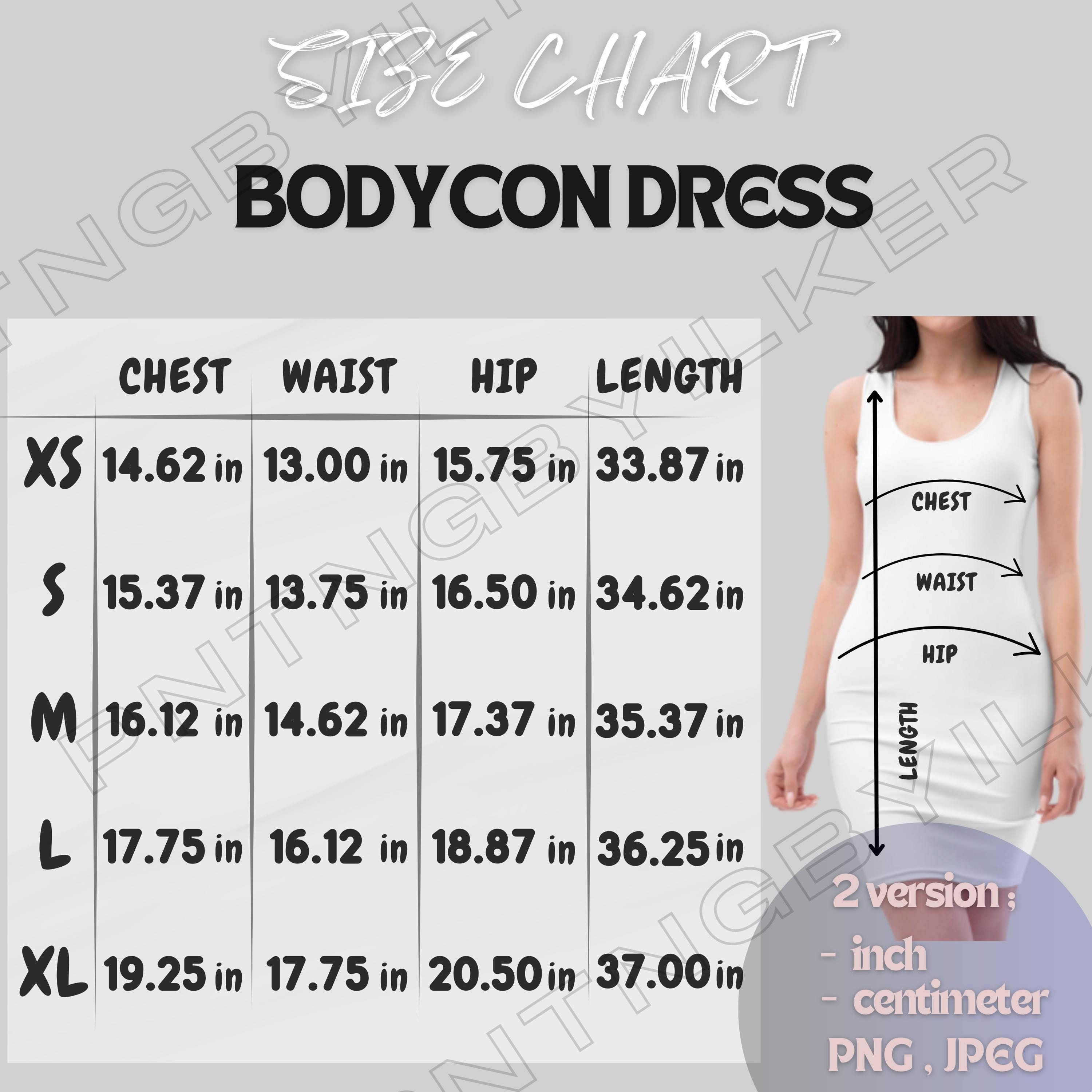 Dress Size Chart I All-over Print Bodycon Dress Size Chart I