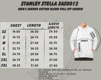 Hoodie Size Chart , Stanley Stella SASU012 Size Chart , Unisex
