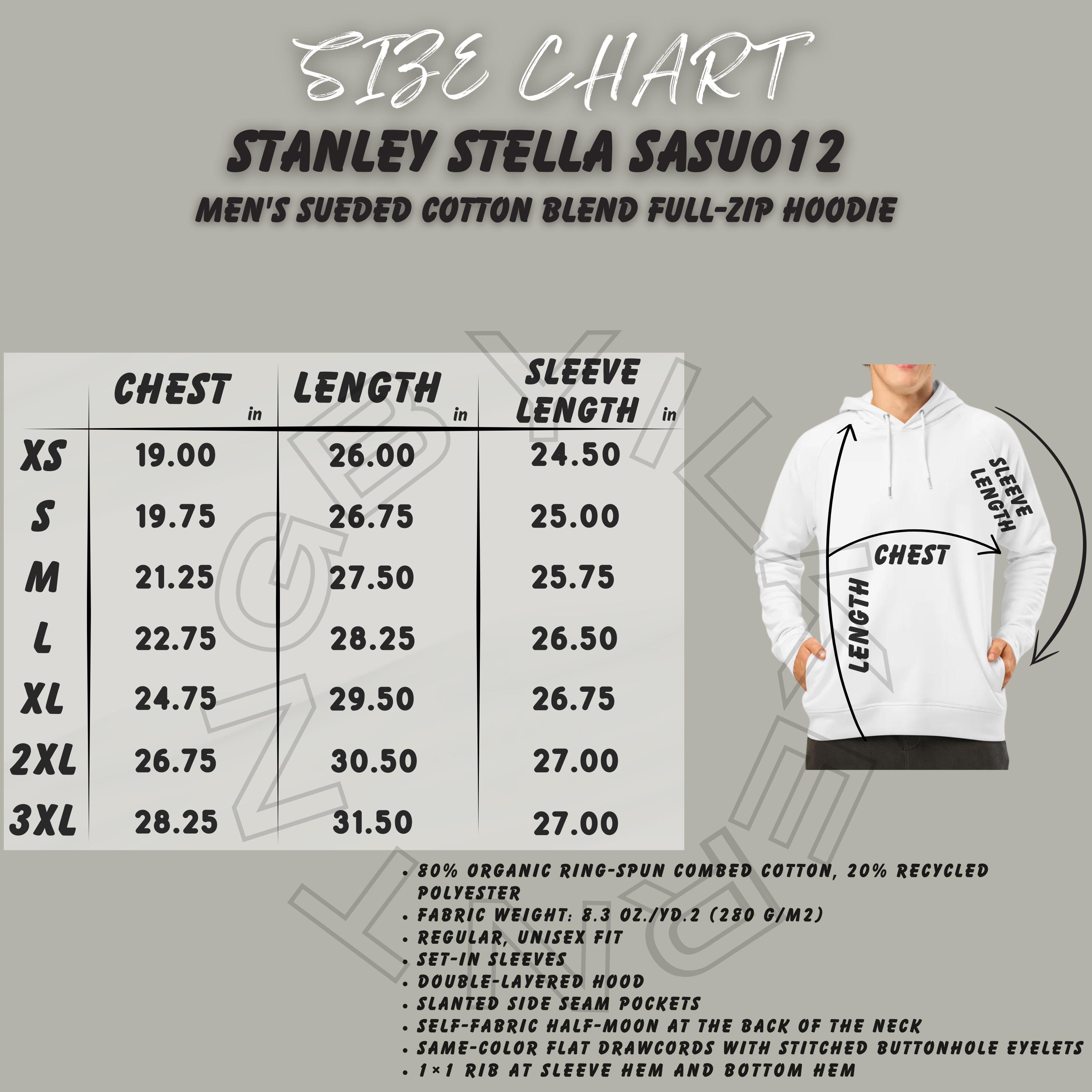Hoodie Size Chart , Stanley Stella SASU012 Size Chart , Unisex