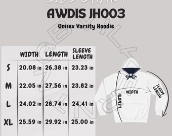 AWDIS JH001 サイズ表、ユニセックス パーカー サイズ表、JH 001