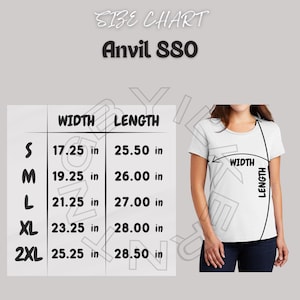 Anvil 880 Size Chart | Softstyle  Women’s Lightweight T-Shirt size chart | Anvil 880 Mockup and | T-shirt Size Chart | imperial and metric