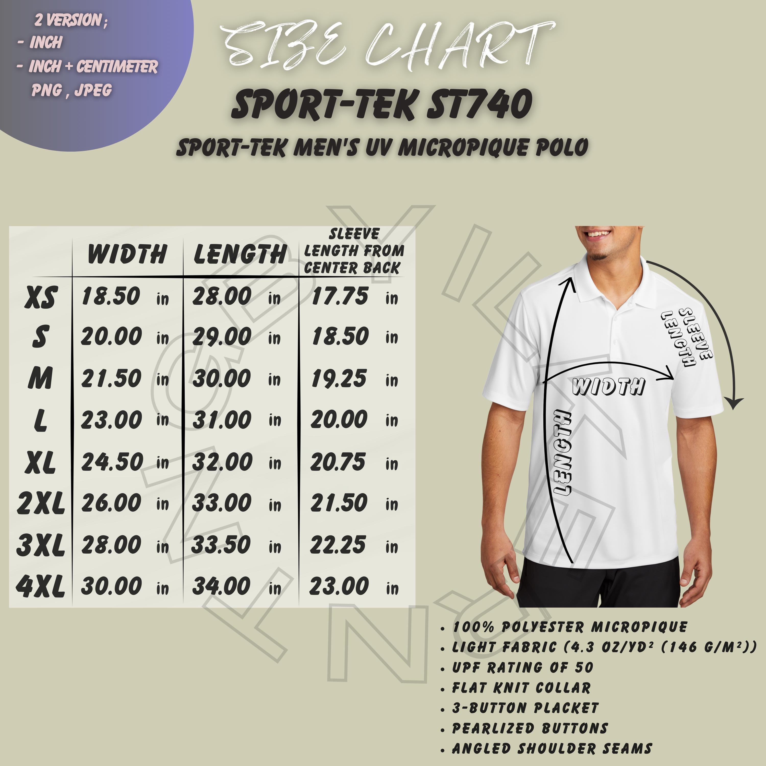 Sport-tek Men's UV Micropique Polo Size Chart | Polo Shirt Size