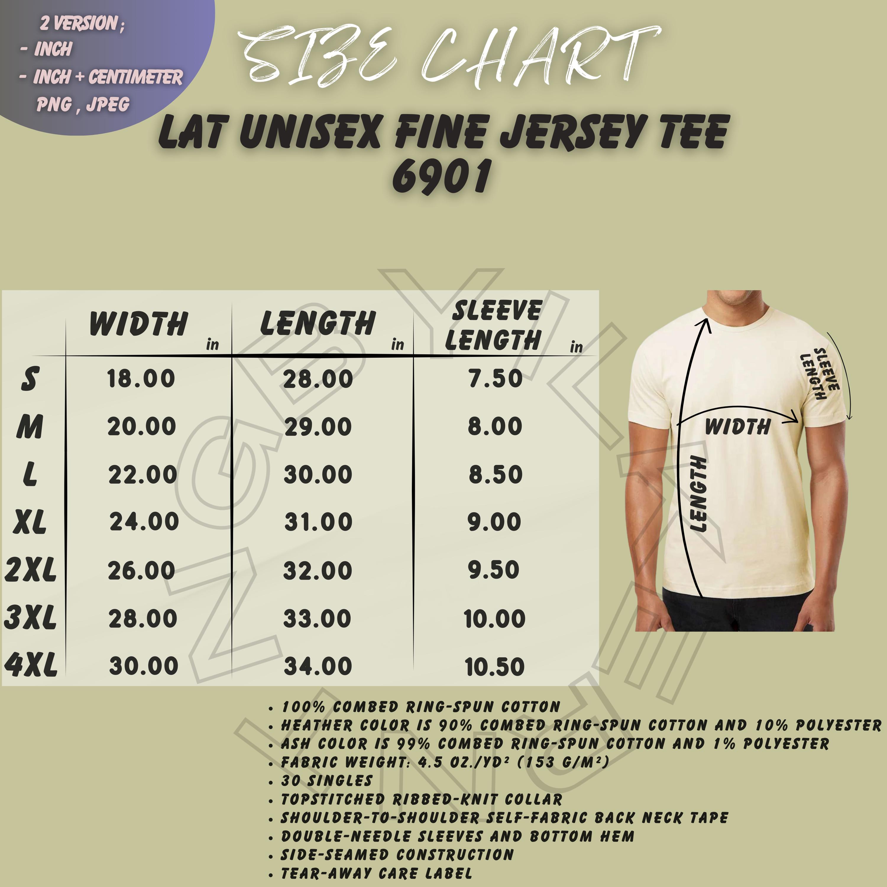 Tee Size Chart I LAT Apparel 6901 Size Chart I Unisex Fine Jersey