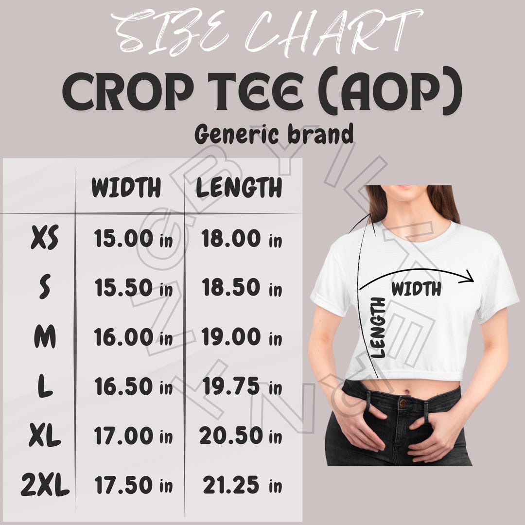 Crop Tee Size Chart I Size Chart | Crop Tee (AOP) Mockup and Size