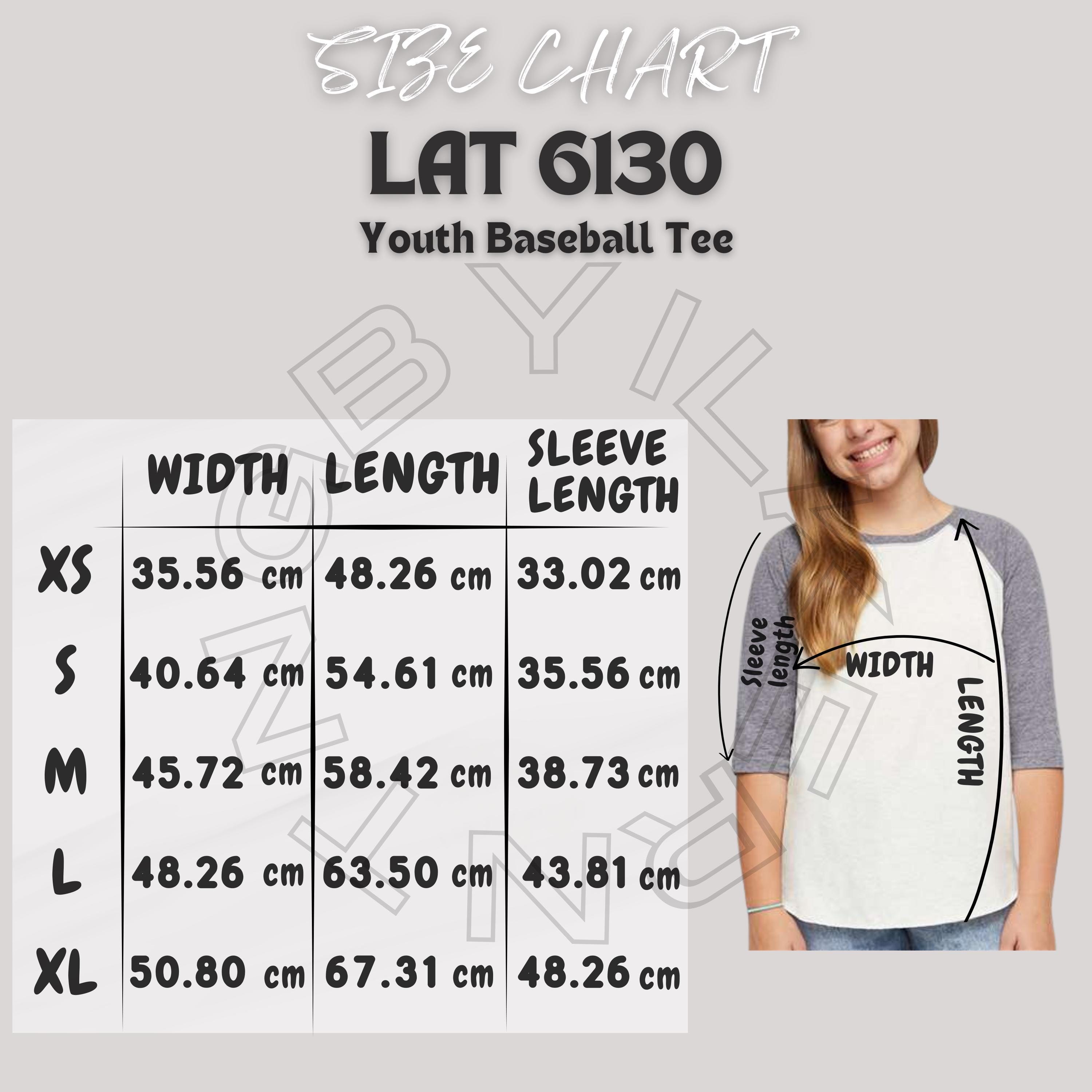 Youth Baseball Tee Size Chart | Lat 6130 Size Chart | Lat 6130