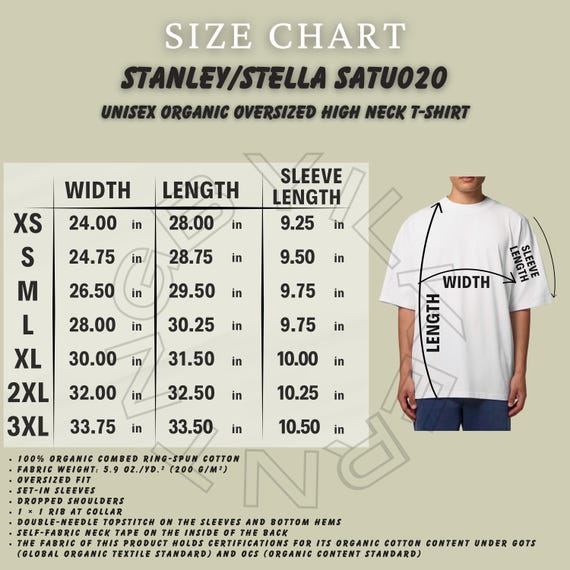 STRONG STYLE Tシャツ Lサイズ Stanley Stella SATU020 Size Chart | Size Chart Unisex Oversized T